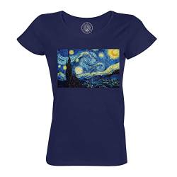 Rundhals-T-Shirt aus Bio-Baumwolle für Damen Van Gogh Die sternenklare Nacht Malerei Postimpressionismus von Fabulous