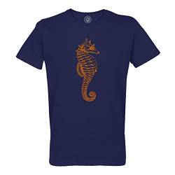 Rundhals-T-Shirt aus Bio-Baumwolle für Herren Seepferdchen-Zeichnung Meeresboden Ozean Meer Tauchen von Fabulous