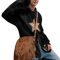 Fabumily Damen Y2k Zip Up Hoodies Vintage Graphic Langarm Sweatshirt 2022 Ästhetische Grunge Star Print Jacken Streetwear (A-Black, Medium) von Fabumily