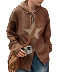 Fabumily Damen Y2k Zip Up Hoodies Vintage Graphic Langarm Sweatshirt 2022 Ästhetische Grunge Star Print Jacken Streetwear (A-Brown, Medium) von Fabumily