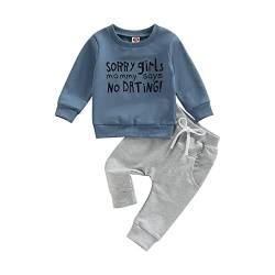 Fabumily Kleinkind Baby Boy Outfits Langarm Sorry Girls Mommy Says No Dating Letter Pullover Sweatshirt + Hose Winterkleidung Set (Blue, 18-24 Months) von Fabumily