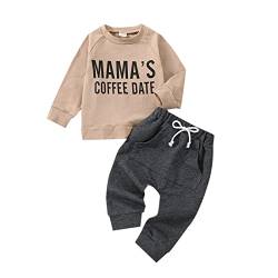 Fabumily Kleinkind Baby Jungen Kleidung Langarm Mamas Kaffee Datum Sweatshirt Tops + Hosen Set Herbst Outfits (Camel, 12-18 Months) von Fabumily
