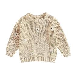 Fabumily Kleinkind Kleinkind Baby Mädchen Strickpullover Grobstrick Langarm Blumenstickerei Pullover Sweatshirt Warme Herbst Winterkleidung (Floral-Creamy White, 0-3 Months) von Fabumily