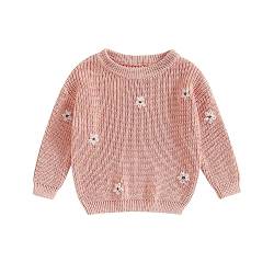 Fabumily Kleinkind Kleinkind Baby Mädchen Strickpullover Grobstrick Langarm Blumenstickerei Pullover Sweatshirt Warme Herbst Winterkleidung (Floral-Pink, 12-18 Months) von Fabumily