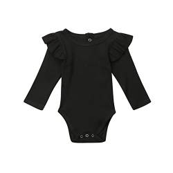Fabumily Neugeborenes Baby Mädchen Kleidung Baumwolle Rüschen Ärmel Strampler Body Overall Tops Säuglings Herbst Winter Outfit (Schwarz, 0-3 Monate) von Fabumily
