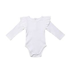 Fabumily Neugeborenes Baby Mädchen Kleidung Baumwolle Rüschen Ärmel Strampler Body Overall Tops Säuglings Herbst Winter Outfit (Weiß, 3-6 Monate) von Fabumily