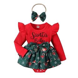 Fabumily Weihnachts-Outfits für Neugeborene, Mädchen, Samt, Strampler, Kleid, Pelzbesatz, Netzröcke, Herbst-Winter-Kleidung (Red A, 0-6 Months) von Fabumily