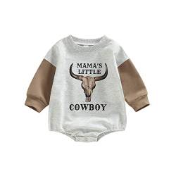 Fabumily Western Neugeborenes Baby Jungen Mädchen Kleidung Kuh Print Sweatshirt Strampler Übergroßer Langarm Bodysuit Herbst Winter Outfit (Coffee-Mama's Little Cowboy, 3-6 Months) von Fabumily