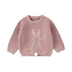 Neugeborenes Kleinkind Baby Mädchen Strickpullover Langarm Blumenstickerei Pullover Sweatshirt Warm Herbst Winter Kleidung (Rabbit-Pink, 12-18 Months) von Fabumily