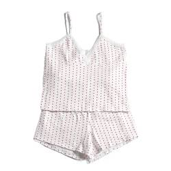 Sexy Zweiteilige Outfits für Frauen, Y2K, ärmelloses, kurz geschnittenes Cami-Tanktop + Pyjama-Set mit Shorts mit hoher Taille (Lace-White 02, M) von Fabumily
