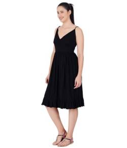 Damen Midi Schwarz Sommer Freizeitkleid Ärmellos Hohe Taille Strandkleider, Schwarz, 6 von Fabyh