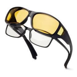 Face Shadow Polarisierte Nachtsichtbrille für Autofahrer, Nachtfahrbrille Clip Herren, Nachtbrille zum Autofahren, Überzieh Sonnenbrille Nachtsicht, Überbrille Ultra Leicht von Face Shadow