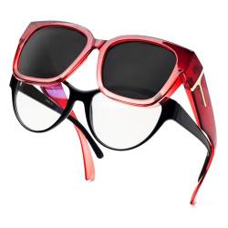 Face Shadow Polarisierte Überzieh Sonnenbrille Damen, Überbrille Sonnenüberbrille UV-Schutz Ultra Leicht Fit-Over Brille-C18 von Face Shadow