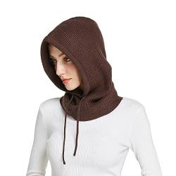 Facecozy Mütze Damen Winter, Strickmützen Warme Kapuzen Schal für Frauen Sturmhauben Beanie Wintermützen (Kaffee) von Facecozy