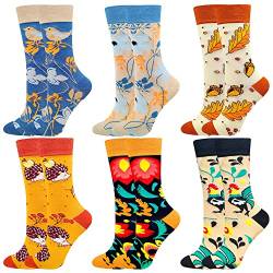 Facefuture Damen Bunte Socken Lustige Glücklich Strümpfe Baumwolle Blume Sock 6 Paar(608) von Facefuture