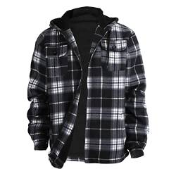 Herren Winterjacke, schwer, warm, Sherpa-Futter, Fleece, kariert, Flanell, Übergröße, S-5XL, groß und hoch, Schwarz 01, X-Large von Facitisu