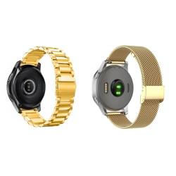 2 Stück Metall Armband Kompatibel mit Garmin Vivoactive 4S für Herren Damen, Metall Solide Ersatzarmband und Masche Edelstahl Uhrenarmband für Garmin Vivoactive 4S (Gold) von Factorys