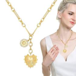 Facynde Herz-Anhänger-Halskette - Sonnenherzförmige Halskette | Dicker Kettenhalsband, Liebesherzen-Halskette, Geschenk für Frauen, Mädchen von Facynde