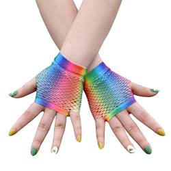 Facynde Regenbogen-Handschuhe, Netz-Handschuhe, ohne Finger, Set aus Netz-Handschuhen, Halloween-Handschuhe, Partyzubehör der 80er Jahre, für die Maskerade der Hochzeit von Facynde