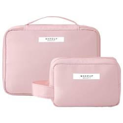 2 Stück Reise-Make-up-Tasche für Frauen Mädchen, Kosmetische Aufbewahrungstasche Großer Kulturbeutel Reise-Toilettenartikel-Beauty-Tasche Tragbare Reißverschlusstasche mit Fächern (Pink) von Fadcaer