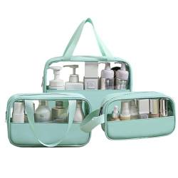 3 Stück Klares Make-up-Taschen-Set Tragbare Kulturbeutel für Frauen, Hautpflege-Tasche Beauty-Tasche Kosmetisches Make-up Großer Kulturbeutel Wasserdichter Reise-Kulturbeutel (Grün) von Fadcaer