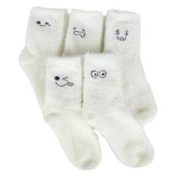 5 Paar flauschige Socken für Frauen und Mädchen, Flauschige Bett-Socken Warme kuschelige Socken Niedliche weiße flauschige Socken für Frauen Thermische Damen flauschige Socken von Fadcaer