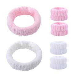 6-teiliges Spa-Stirnband, Make-up-Stirnband und Handgelenk, Schweißband für Spa und Handgelenk, elastisches Stirnband zum Waschen des Gesichts und der Dusche (Rosa Weiß) von Fadcaer