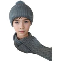 FadenWelt Bommelmütze 2 in 1 Kinder Wintermütze mit Schal Set (Kinder Winter Warm, Bommelmütze mit schal) Strickmütze Jungen Mädchen von FadenWelt