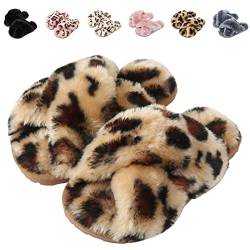 Fadezar Hausschuhe Damen Mädchen Winter Warm Plüsch Pantoffeln Kuschelige Flauschige Hausschuhe Weich Bequeme rutschfeste Slippers für Kinder Brauner Leopard EU 37/38 (Etikettengröße 38/39) von Fadezar