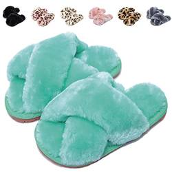 Fadezar Hausschuhe Damen Mädchen Winter Warm Plüsch Pantoffeln Kuschelige Flauschige Hausschuhe Weich Bequeme rutschfeste Slippers für Kinder Grün EU 25/26 (Etikettengröße 26/27) von Fadezar