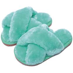 Fadezar Hausschuhe Damen Mädchen Winter Warm Plüsch Pantoffeln Kuschelige Flauschige Hausschuhe Weich Bequeme rutschfeste Slippers für Kinder Grün EU 29/30 (Etikettengröße 30/31) von Fadezar