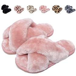 Fadezar Hausschuhe Damen Mädchen Winter Warm Plüsch Pantoffeln Kuschelige Flauschige Hausschuhe Weich Bequeme rutschfeste Slippers für Kinder Rosa EU 25/26 (Etikettengröße 26/27) von Fadezar