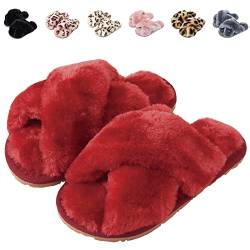 Fadezar Hausschuhe Damen Mädchen Winter Warm Plüsch Pantoffeln Kuschelige Flauschige Hausschuhe Weich Bequeme rutschfeste Slippers für Kinder Rot EU 33/34 (Etikettengröße 34/35) von Fadezar