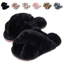 Fadezar Hausschuhe Damen Mädchen Winter Warm Plüsch Pantoffeln Kuschelige Flauschige Hausschuhe Weich Bequeme rutschfeste Slippers für Kinder Schwarz EU 39/40 (Etikettengröße 40/41) von Fadezar