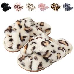 Fadezar Hausschuhe Damen Mädchen Winter Warm Plüsch Pantoffeln Kuschelige Flauschige Hausschuhe Weich Bequeme rutschfeste Slippers für Kinder Weißer Leopard EU 39/40 (Etikettengröße 40/41) von Fadezar