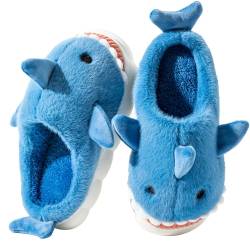 Fadezar Hausschuhe Damen Shark/Cow Winter Plüsch Pantoffeln Herren Flauschige Warme Hausschuhe Bequeme rutschfeste Flache Slippers Königsblau EU 43-44 (Sohlengröße 44-45) von Fadezar