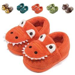 Fadezar Kinder Hausschuhe PlüschWinter Pantoffeln für Jungen Mädchen weiche rutschfeste Warm Slippers Tiere Schuhe 18 orange EU 29/30 (Etikettengröße190) von Fadezar