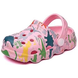 Kinder Clogs Pantoletten Jungen Gartenschuhe Gr.22-30 EU, Leicht Atmungsaktiv Dinosaurier Gartenclogs, Strand Sandalen Hausschuhe für Mädchen Rosa EU 30 (Etikettengröße 190mm) von Fadezar