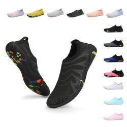 Unisex Badeschuhe Damen Schwimmschuhe Herren Wasserschuhe, Schnell Trocknend Leicht Atmungsaktiv Aquaschuhe 168 Schwarz EU 35 von Fadezar