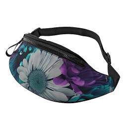 Bunte karierte Hüfttasche Hüfttasche Bauchtasche Bauchtasche Bauchtasche für Draußen Hund Walking Laufen Wandern Camping, Violette und blaugrüne Blumen, Einheitsgröße von Faduni