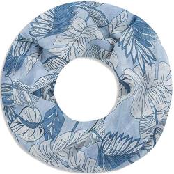 Faera Damen Schal weich und leicht florales Muster aus Blättern und Blüten Loopschal Rundschal in verschiedenen Farben, SCHAL Farbe:Hellblau von Faera