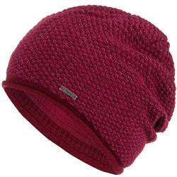 Faera Mütze Damen Wintermütze warm gefüttert Fleece-Futter Winter Frühjahr Mädchen Strickmütze Beanie 54, Farbe:Weinrot von Faera