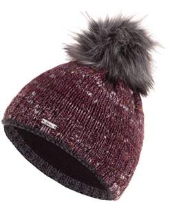 Faera Mütze Damen Wintermütze warm gefüttert mit Kunstfell Bommel-Mütze Fleecefutter Winter Strickmütze Beanie 63, Farbe:Lila von Faera