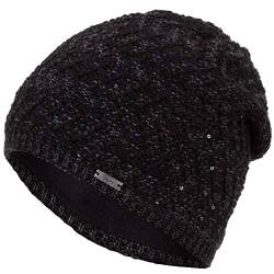 Faera Wintermütze Mütze Damen Pailletten warm gefüttert Wintermütze Mädchen Frauen Fleecefutter Winter Strickmütze Beanie, Farbe:Schwarz von Faera