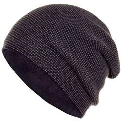 Faera warm gefütterte Beanie Wintermütze Strick-Mütze Fleece-Futter Herren Damen Mütze Haube Einheitsgröße, Farbe:Marineblau von Faera