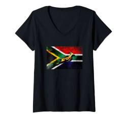 Damen Springbok Bokke South African Flag Vintage Rugby T-Shirt mit V-Ausschnitt von Faf Challenge