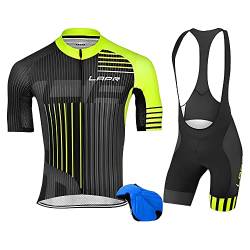 Fafaherr Herren Radtrikot Set Sommer, Atmungsaktiv Quick-Dry Kurzarm Radsport-Shirt + Gel Gepolsterte Shorts, Trägerhose für MTB von Fafaherr