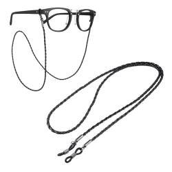 Fagent 2 Stück Brillenband aus Leder, 70cm UV-Beständiges Brillengummi und Stoff Brillenbändel, Hochwertiges PU-Leder Wasserfest Eyewear Strap Brillenhalter für Sonnenbrillen & Lesebrillen (Schwarz) von Fagent