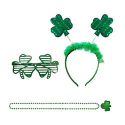 1 Set Patricks Day grünes Kleeblatt-Stirnband, Halskette und Sonnenbrille, irisches National-Partyzubehör für Erwachsene, Unisex, Kleeblatt-Stirnband für Damen, Kleeblatt-Stirnband, Großpackung von Fahoujs