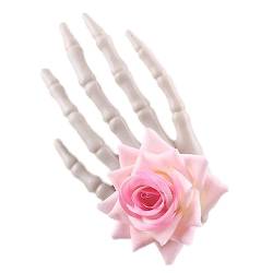 Halloween-Blumen-Haarspange für Damen, große Skelett-Hand, Haarnadel, weibliche Gothic-Rose, Seitenclip, Urlaubskopf, Kopfbedeckung, Blume, Kopfschmuck von Fahoujs